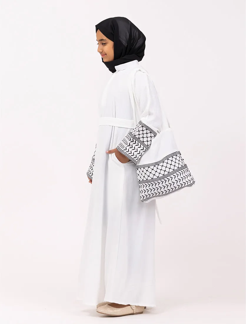 Girls White Keffiyeh Basic Abaya